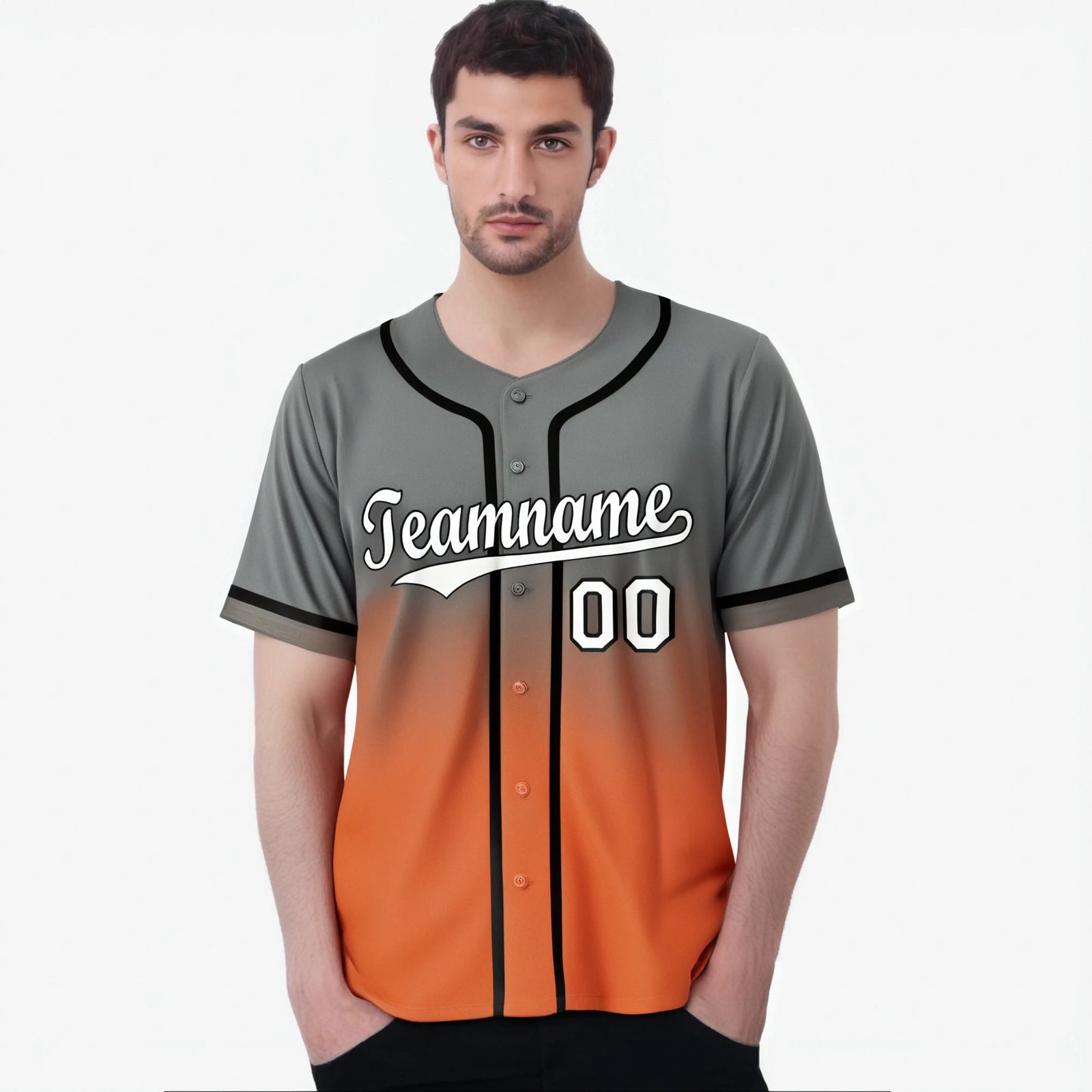 Custom Gray Orange-White Authentic Fade Fashion Baseball Jersey