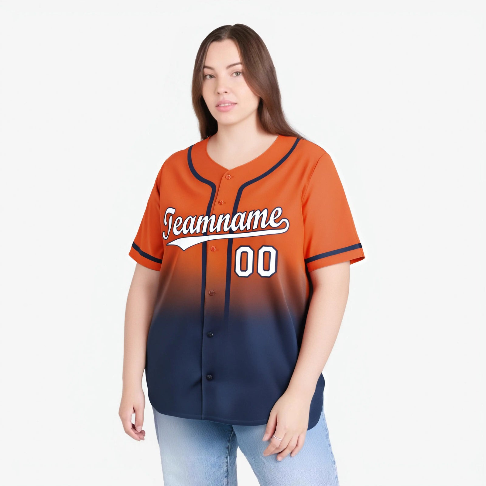 Custom Orange Navy-White Authentic Fade Fashion Baseball Jersey