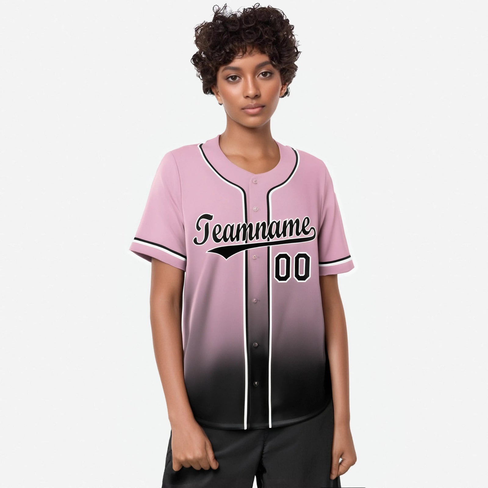 Custom Pink Black-White Authentic Fade Fashion Baseball Jersey