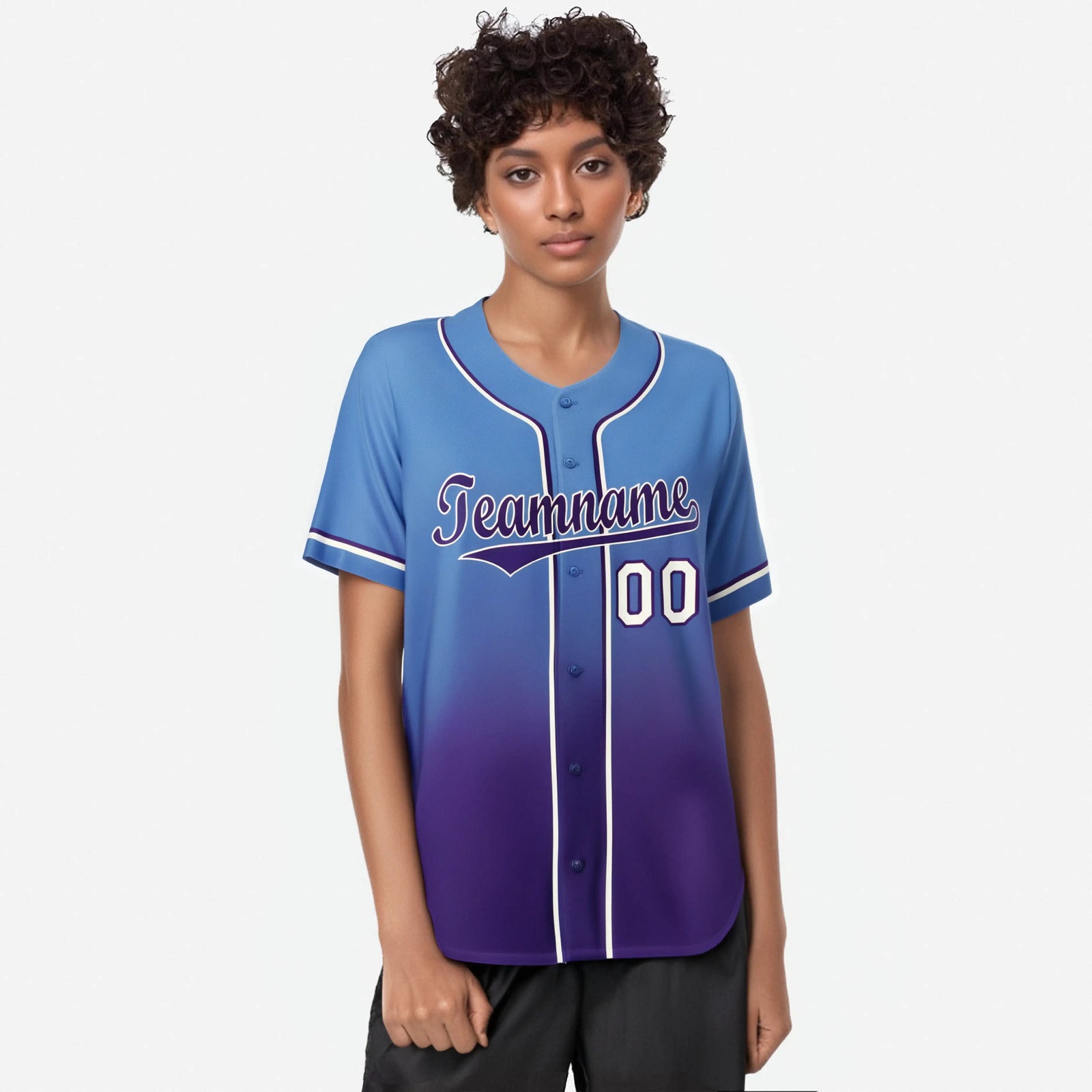 Custom Light Blue Purple-White Authentic Fade Fashion Baseball Jersey