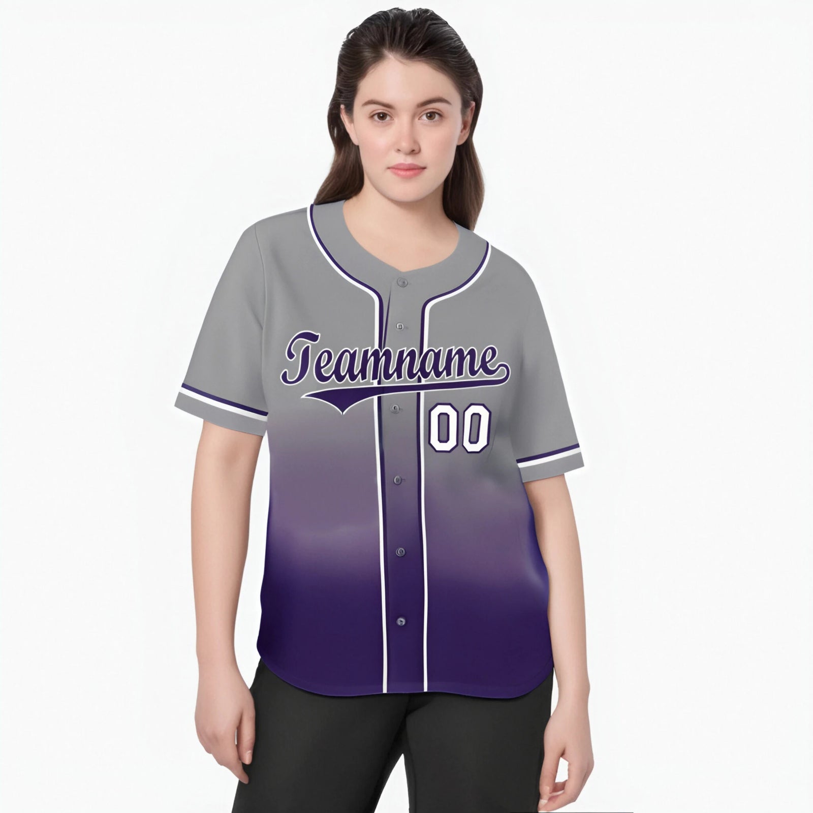 Custom Gray Purple-White Authentic Fade Fashion Baseball Jersey