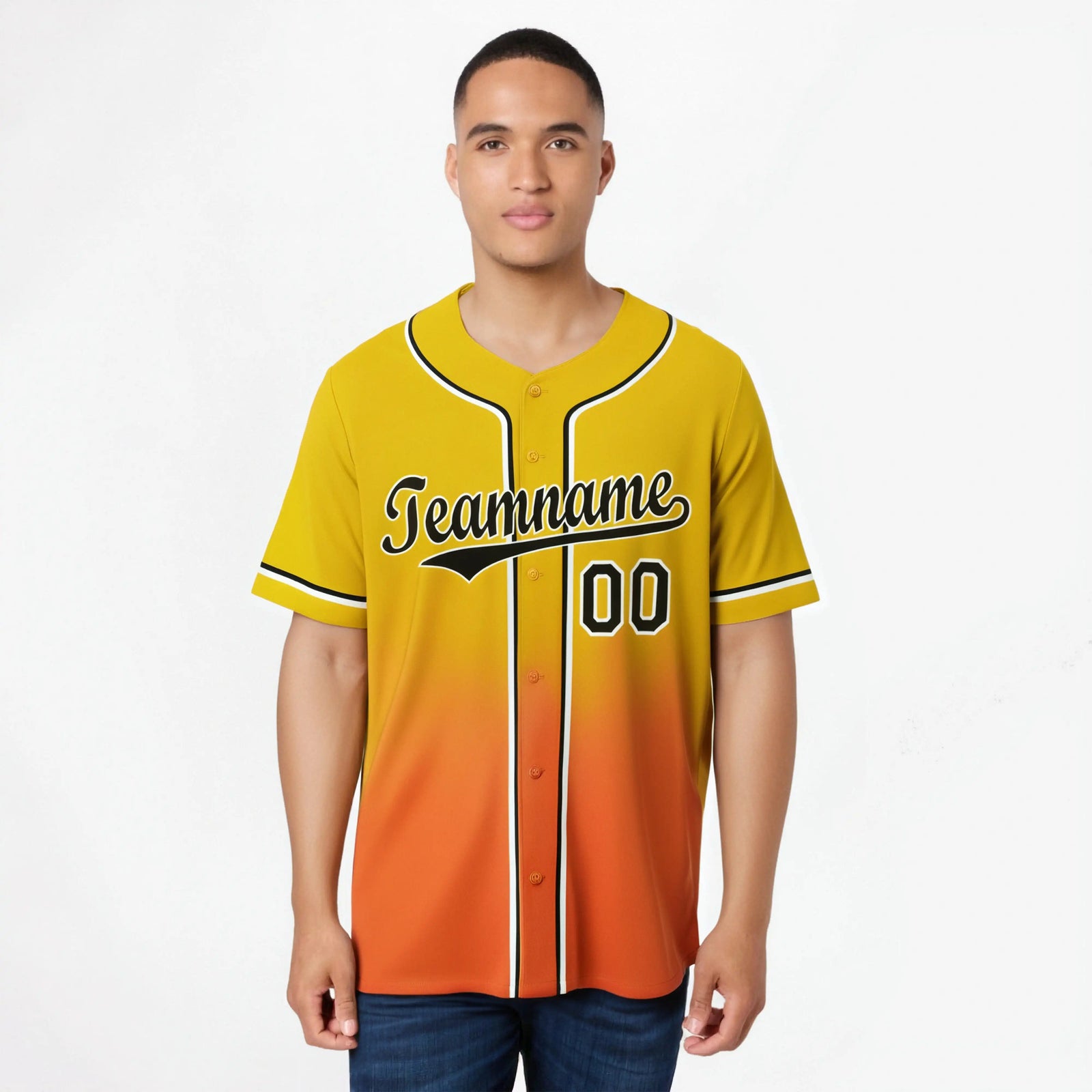 Custom Gold Orange-Black Authentic Fade Fashion Baseball Jersey