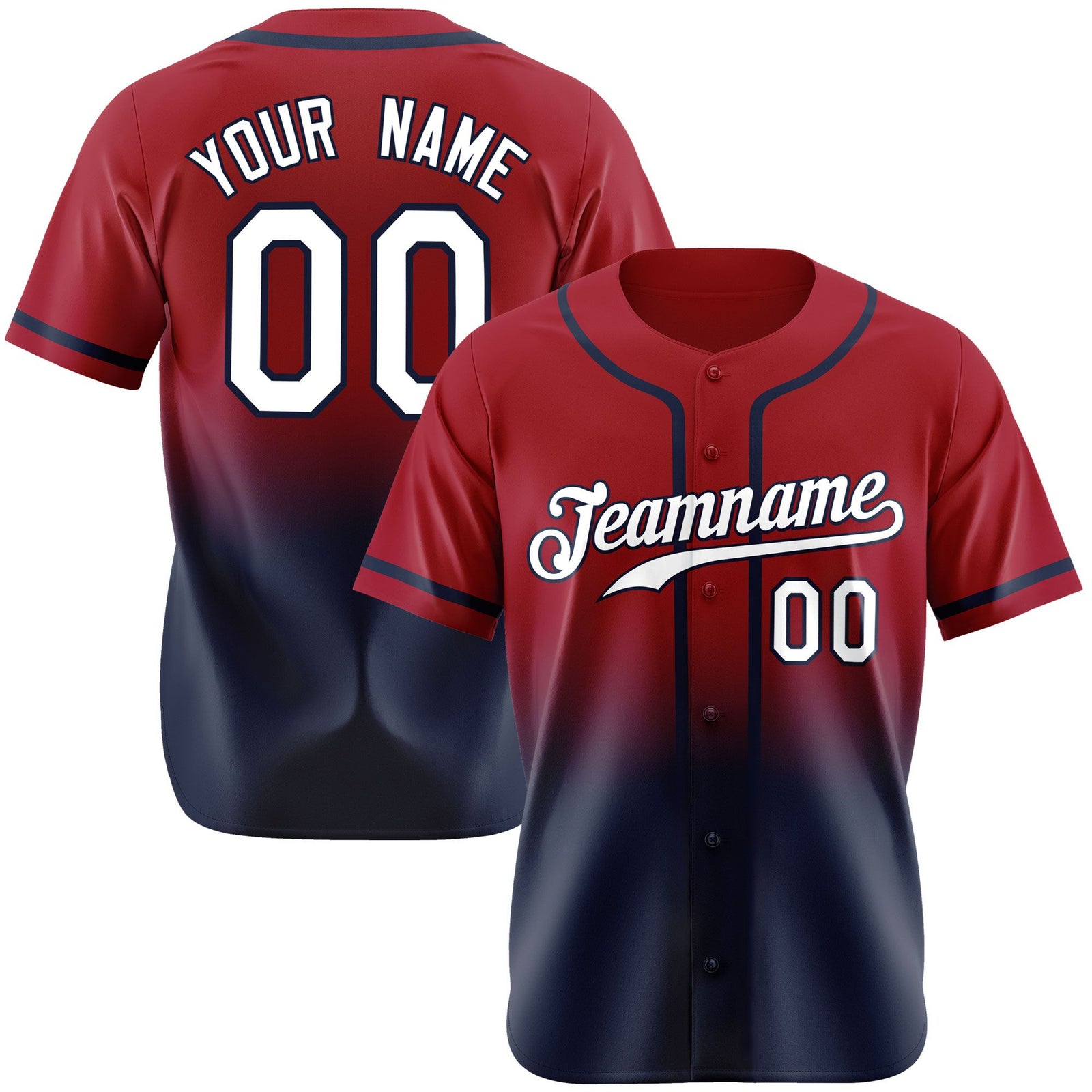 Custom Scarlet Navy-White Authentic Fade Fashion Baseball Jersey