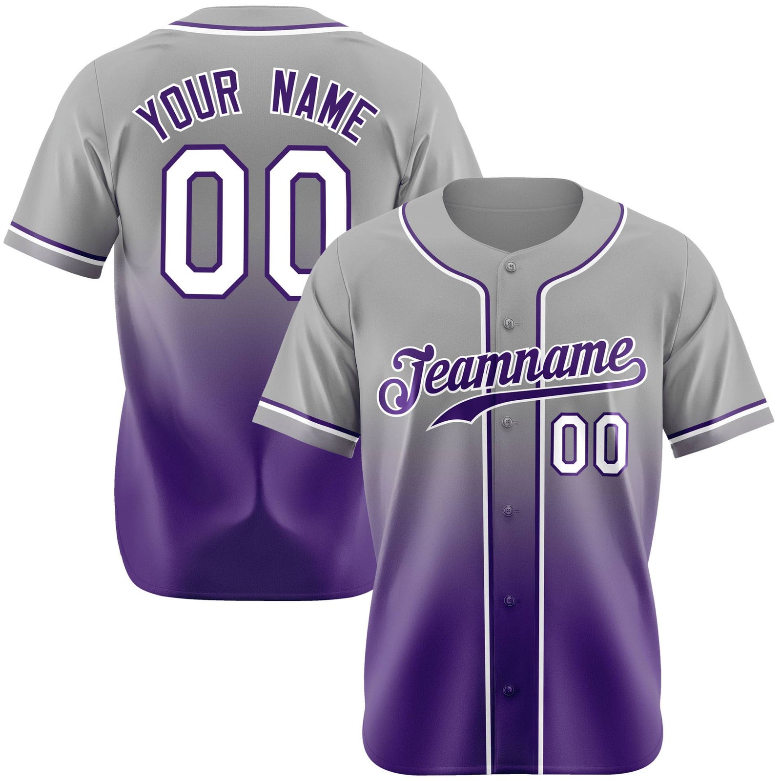 Custom Gray Purple-White Authentic Fade Fashion Baseball Jersey
