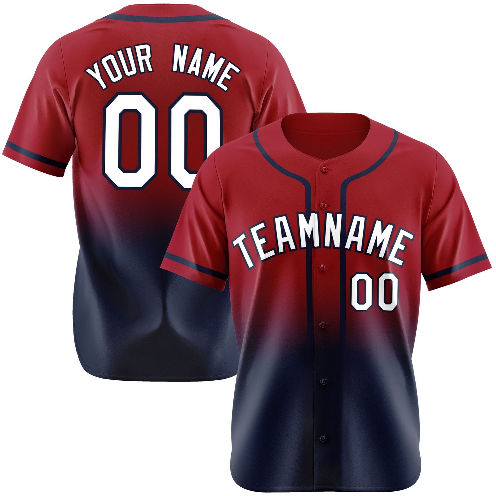 Custom Scarlet Navy-White Authentic Fade Fashion Baseball Jersey
