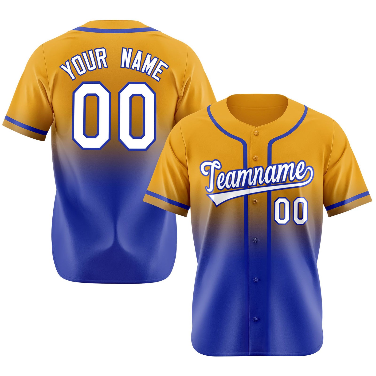 Custom Yellow Blue-White Authentic Fade Fashion Baseball Jersey