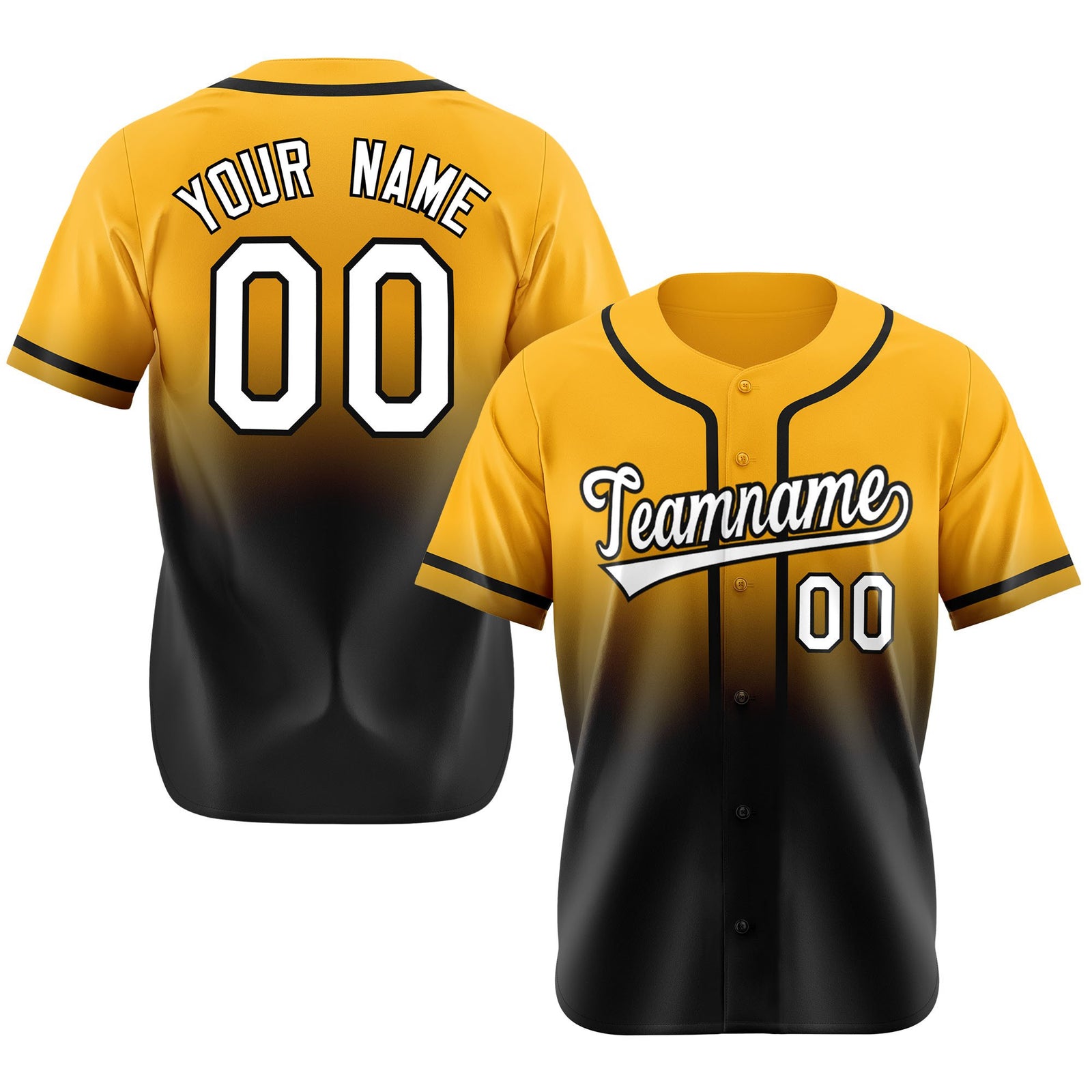 Custom Yellow Black-White Authentic Fade Fashion Baseball Jersey