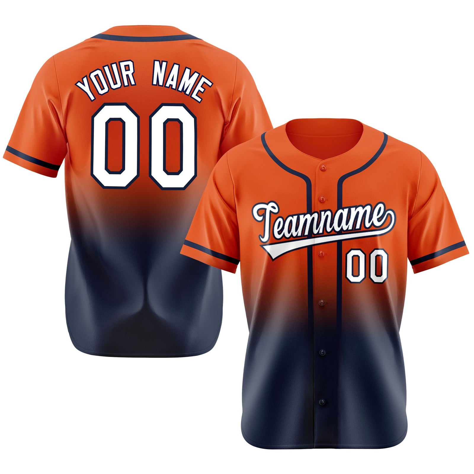 Custom Orange Navy-White Authentic Fade Fashion Baseball Jersey