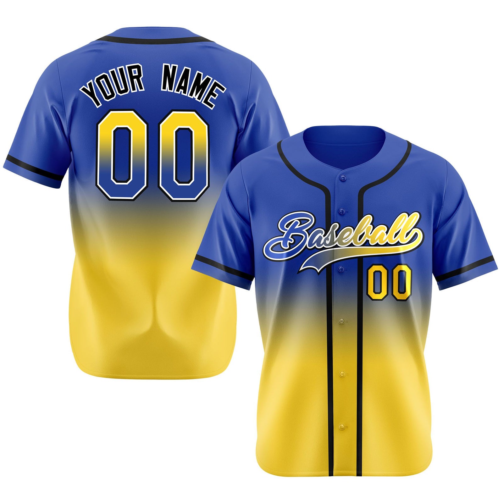 Custom Blue Yellow-Black Authentic Fade Fashion Baseball Jersey