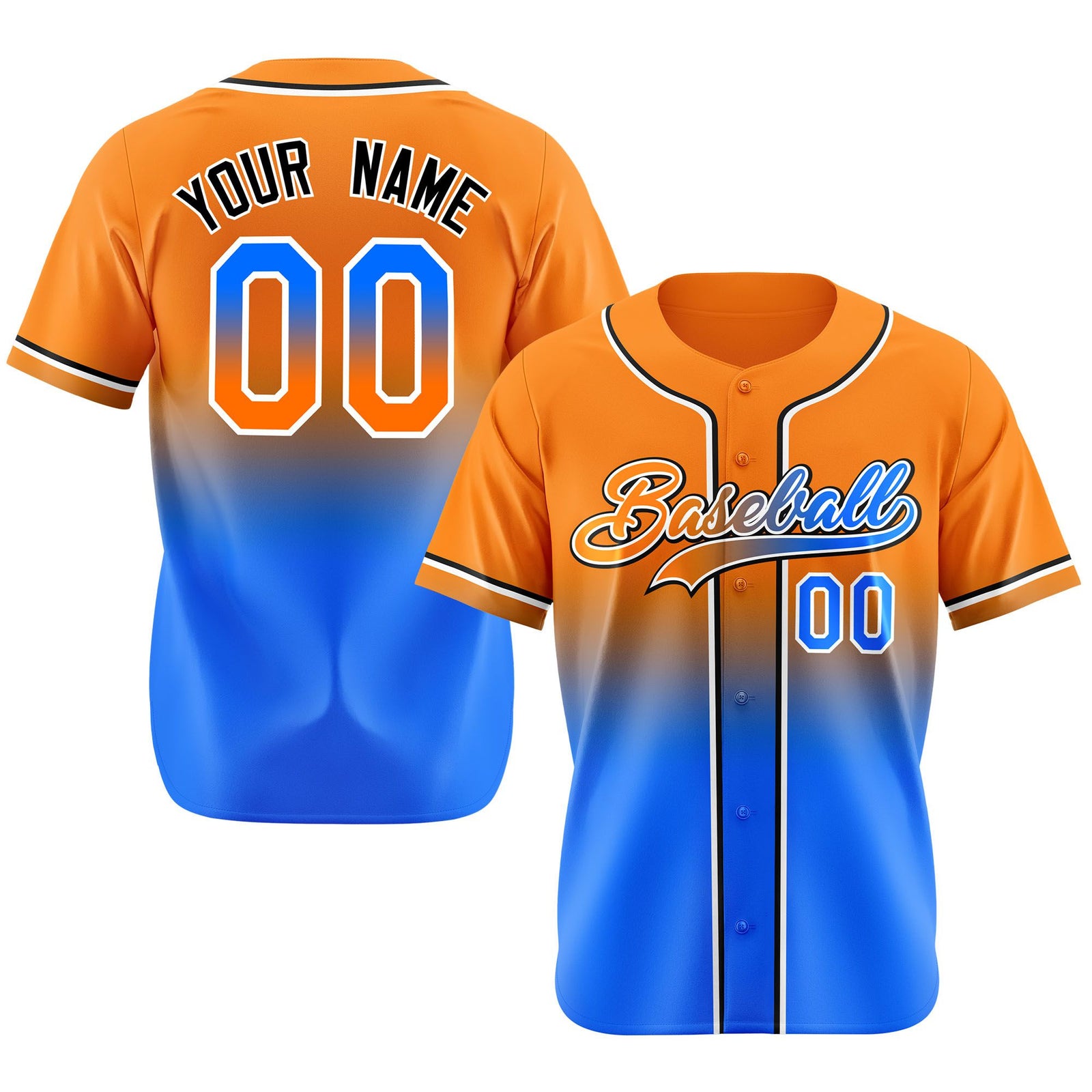 Custom Orange Sky Blue Black Authentic Fade Fashion Baseball Jersey