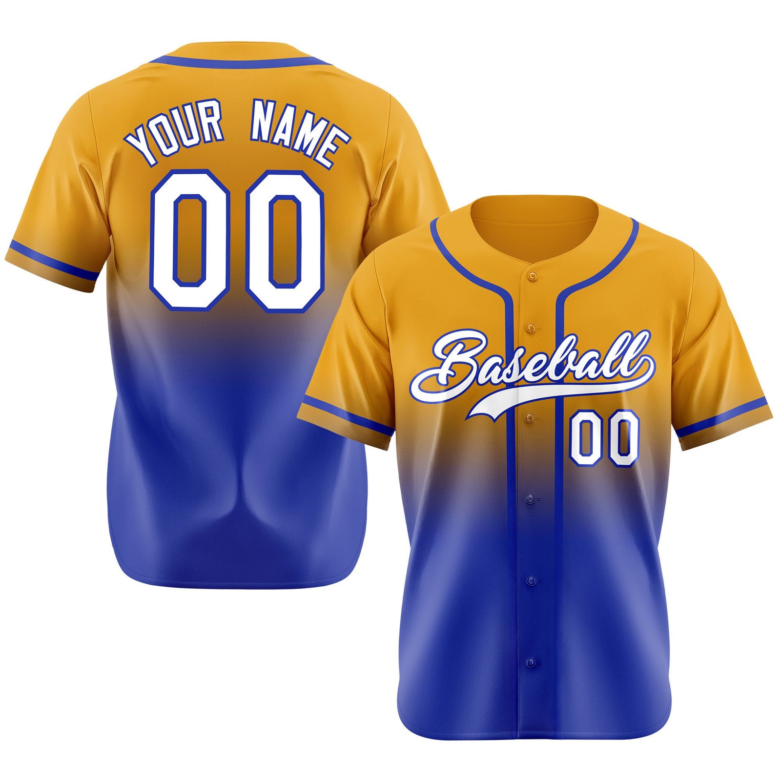 Custom Yellow Blue-White Authentic Fade Fashion Baseball Jersey