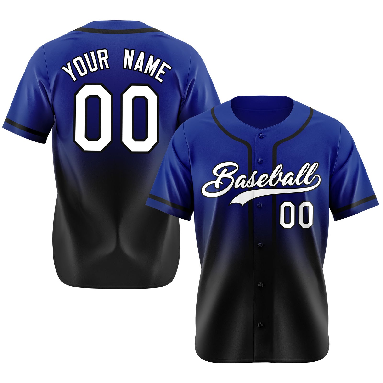 Custom Royal Blue Black-White Authentic Fade Fashion Baseball Jersey