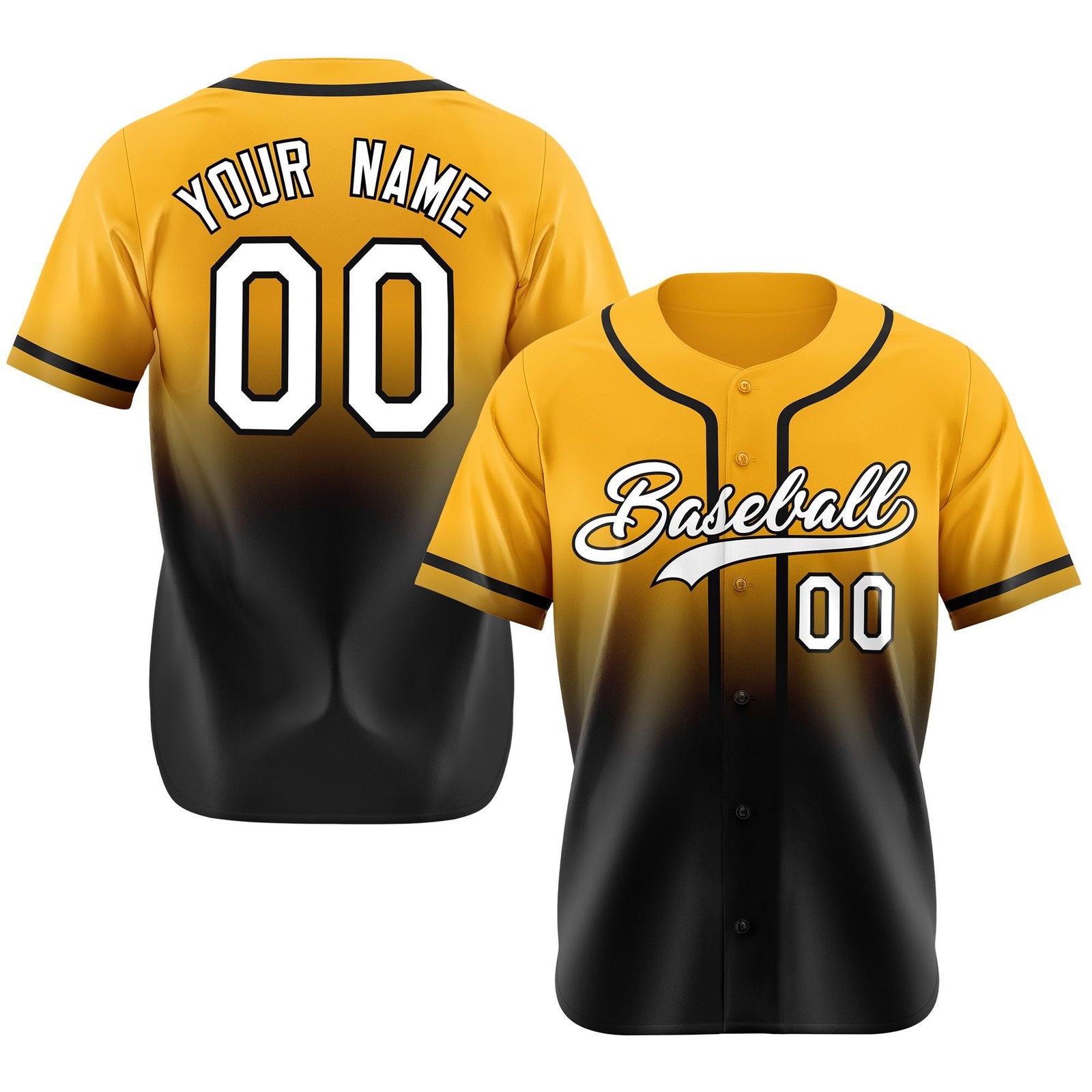 Custom Yellow Black-White Authentic Fade Fashion Baseball Jersey