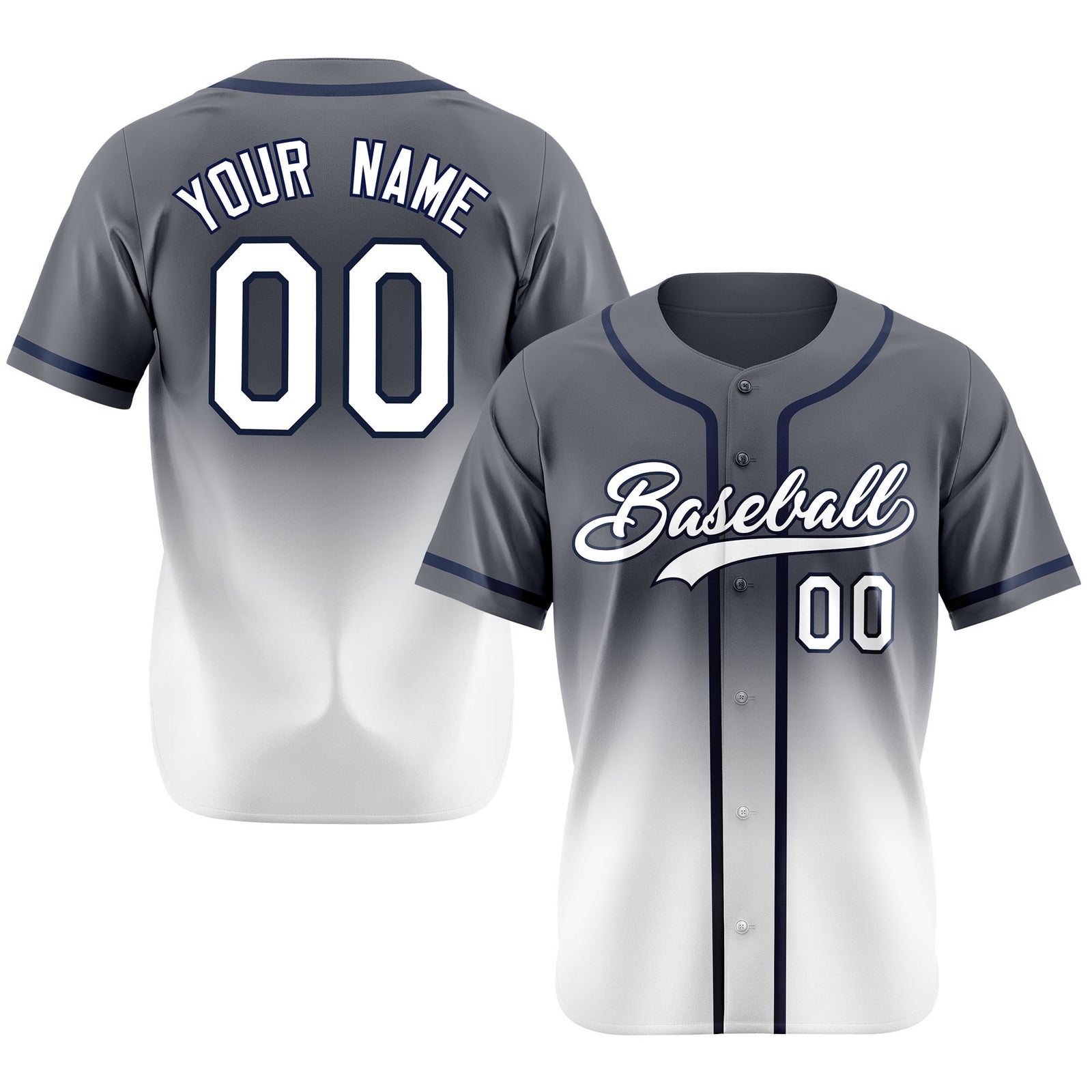 Custom Dark Gray White Authentic Fade Fashion Baseball Jersey