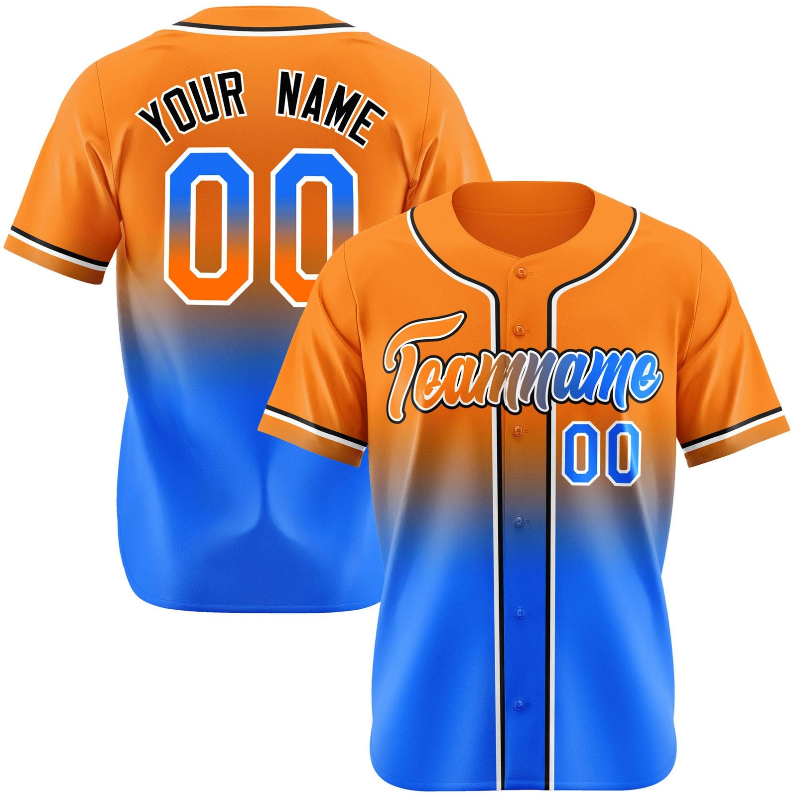 Custom Orange Sky Blue Black Authentic Fade Fashion Baseball Jersey