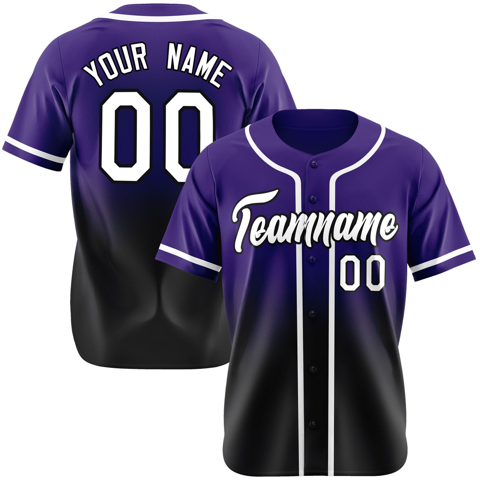 Custom Purple Black-White Authentic Fade Fashion Baseball Jersey