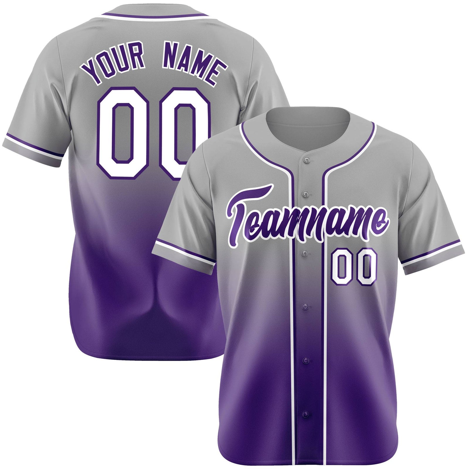 Custom Gray Purple-White Authentic Fade Fashion Baseball Jersey