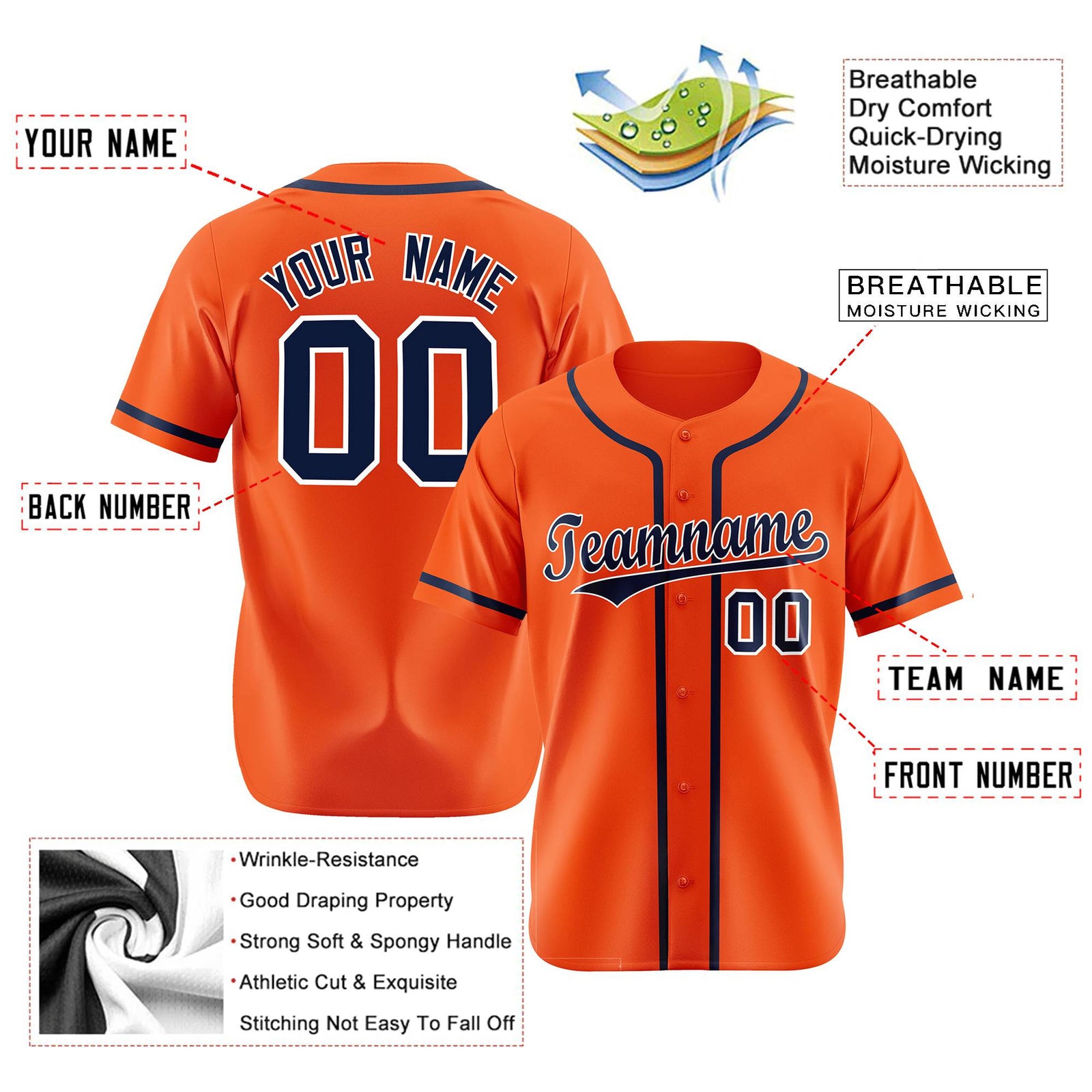Custom Orange Navy Classic Style Authentic Baseball Jersey