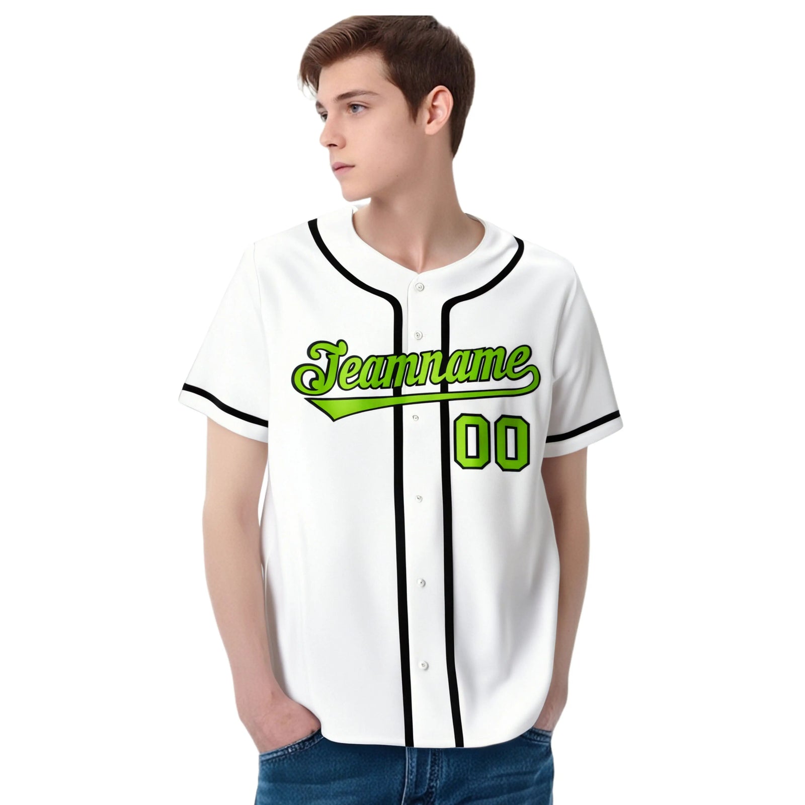 Custom White Neon Green-Black Classic Style Authentic Baseball Jersey