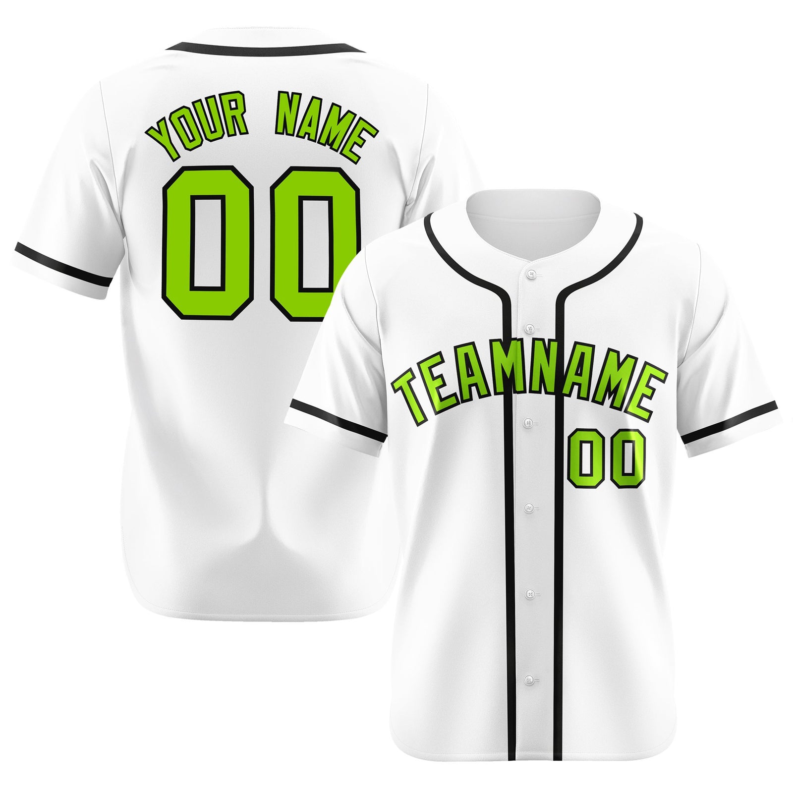 Custom White Neon Green-Black Classic Style Authentic Baseball Jersey
