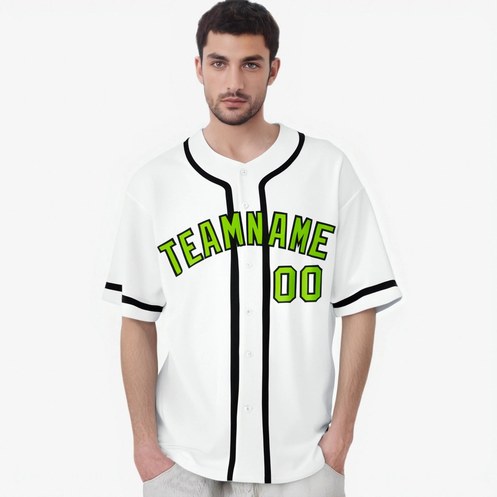 Custom White Neon Green-Black Classic Style Authentic Baseball Jersey