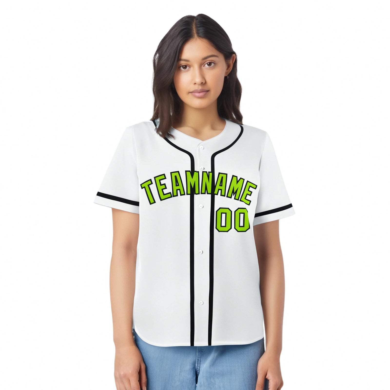 Custom White Neon Green-Black Classic Style Authentic Baseball Jersey
