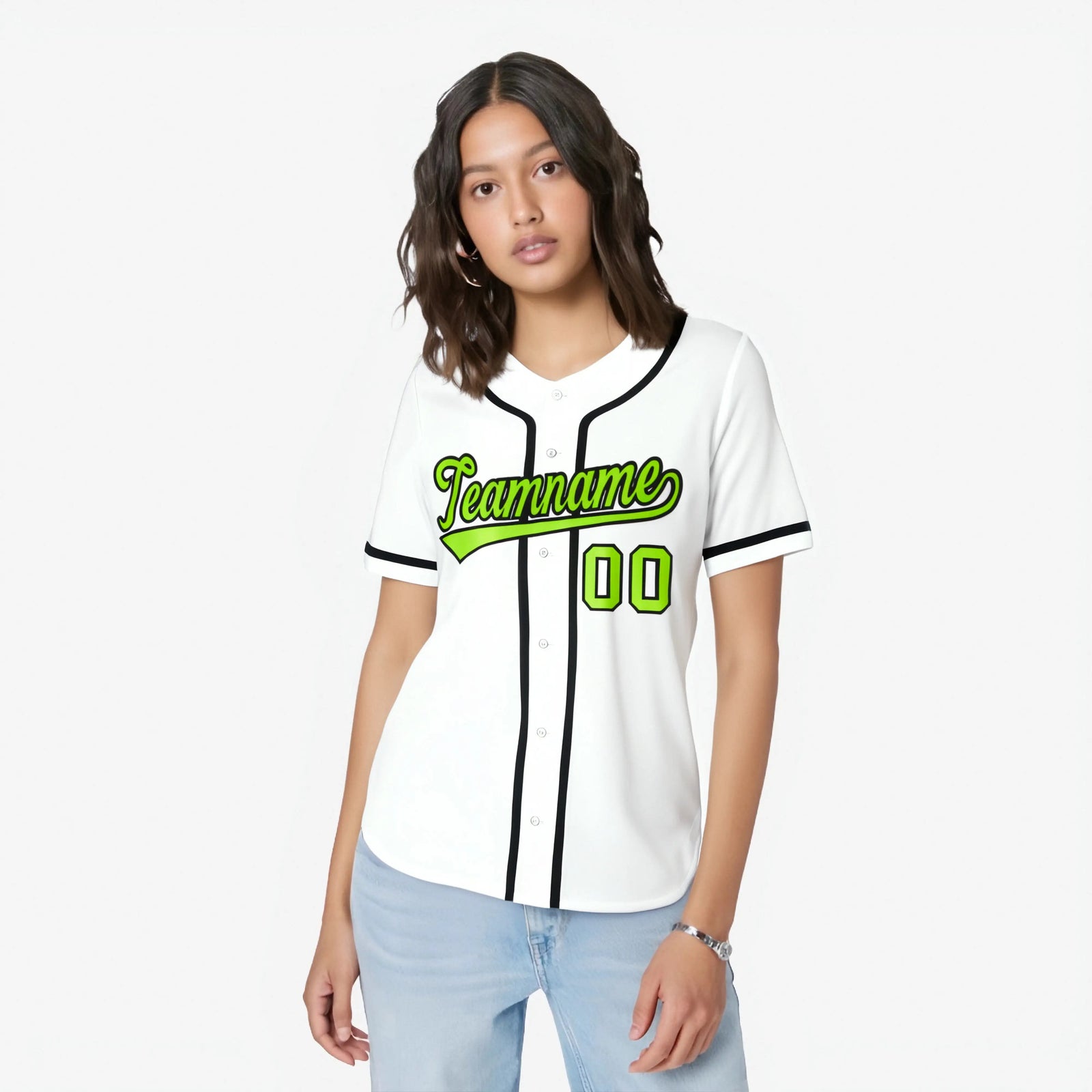 Custom White Neon Green-Black Classic Style Authentic Baseball Jersey