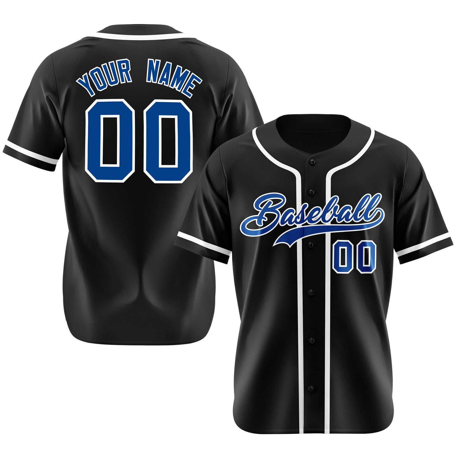 Custom Black Royal Blue-White Classic Style Authentic Baseball Jersey