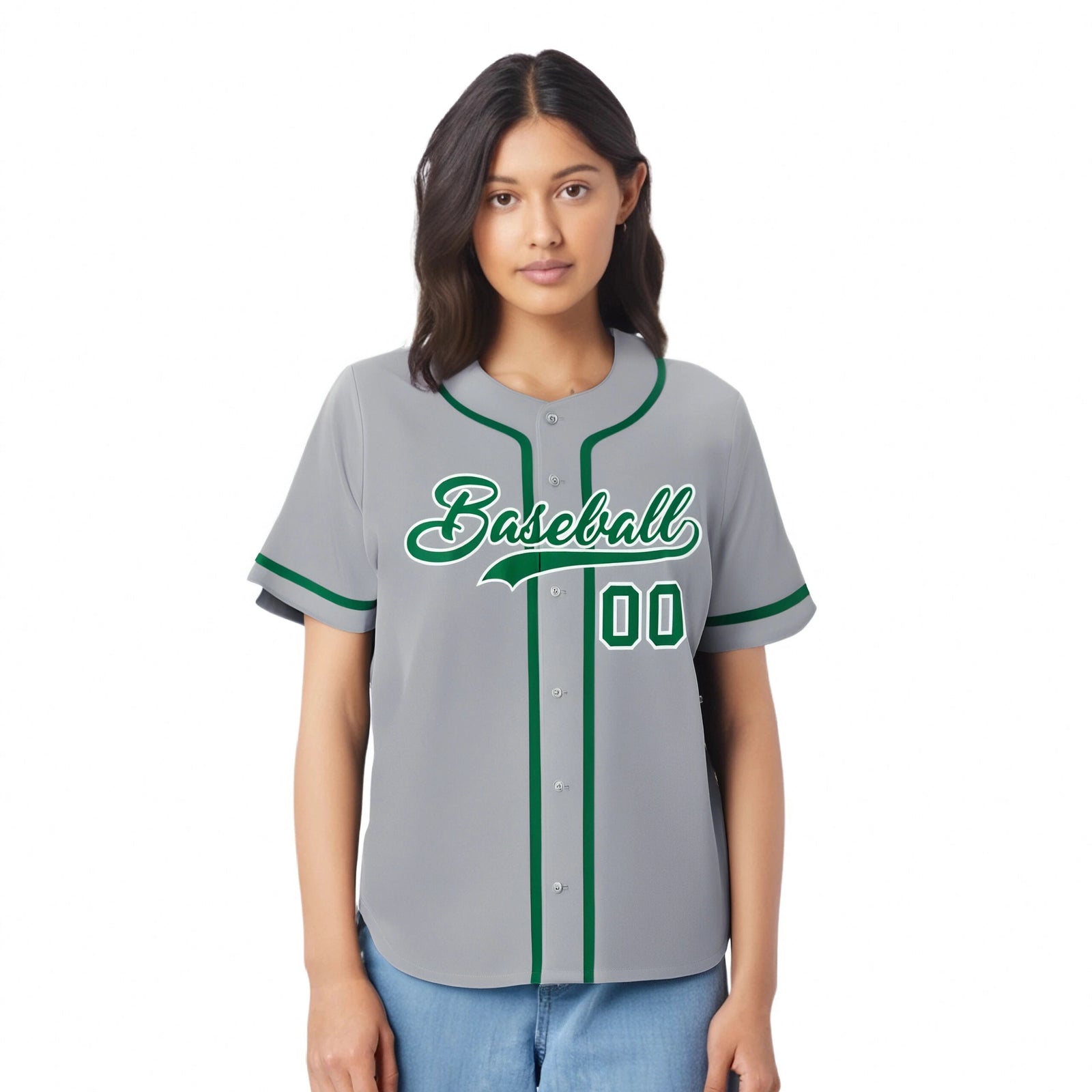 Camiseta de béisbol auténtica, personalizada, de estilo clásico, color gris y verde Kelly