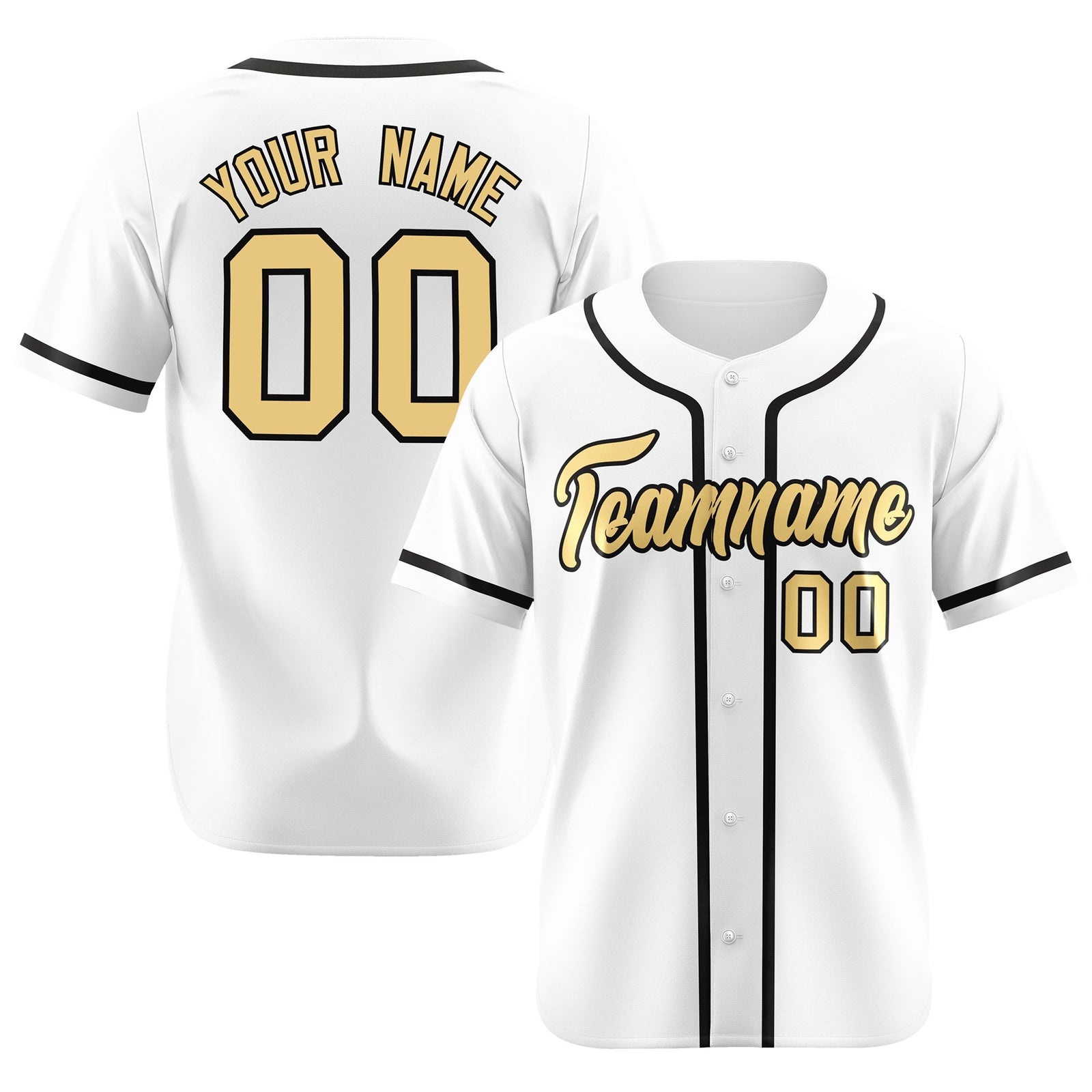 Custom White Glod-Black Classic Style Authentic Baseball Jersey