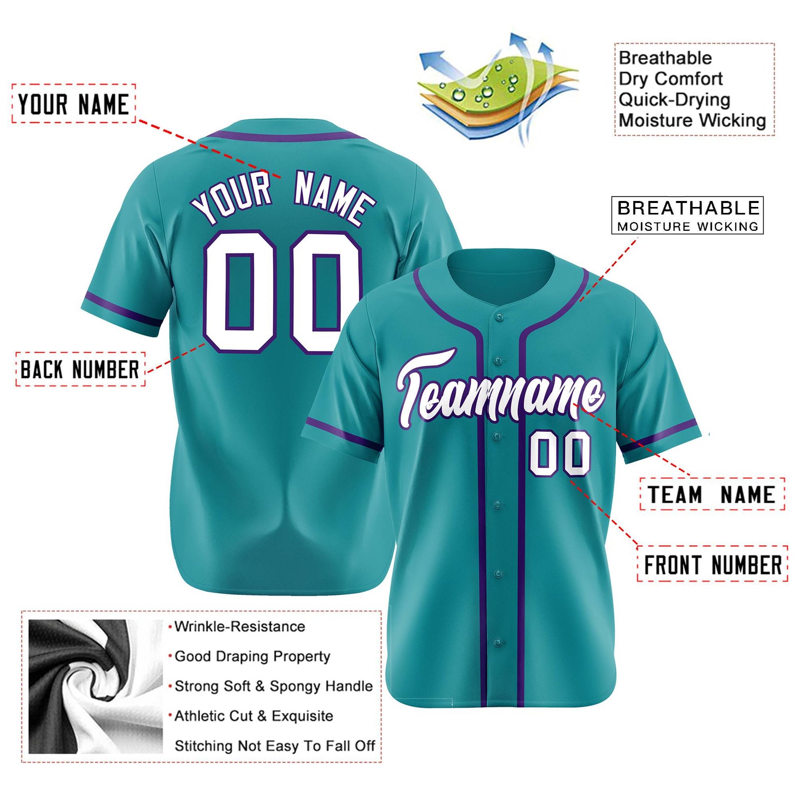 Custom Aqua White-Purple Classic Style Authentic Baseball Jersey