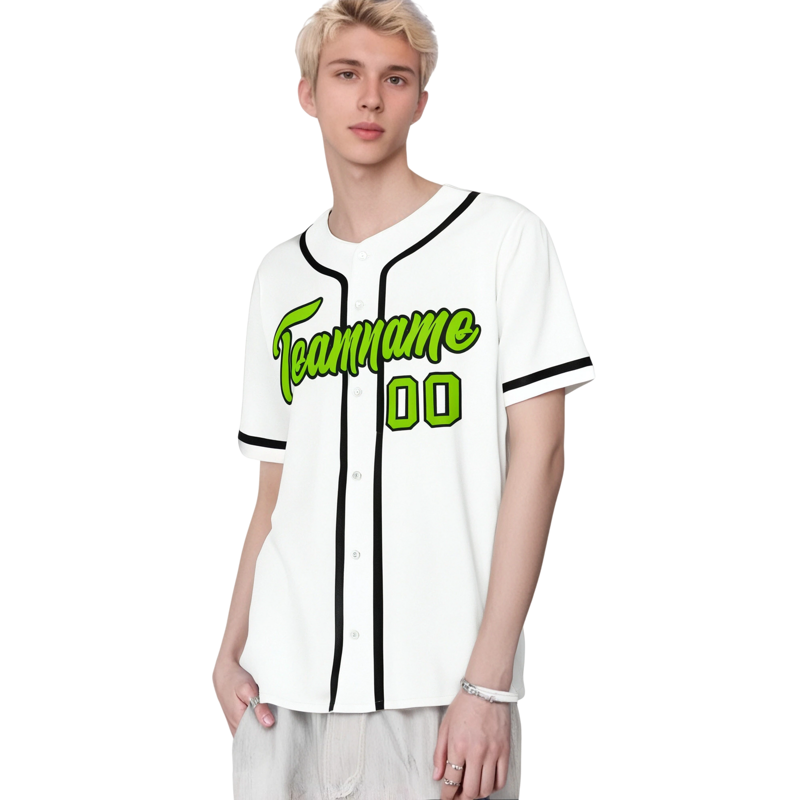 Custom White Neon Green-Black Classic Style Authentic Baseball Jersey