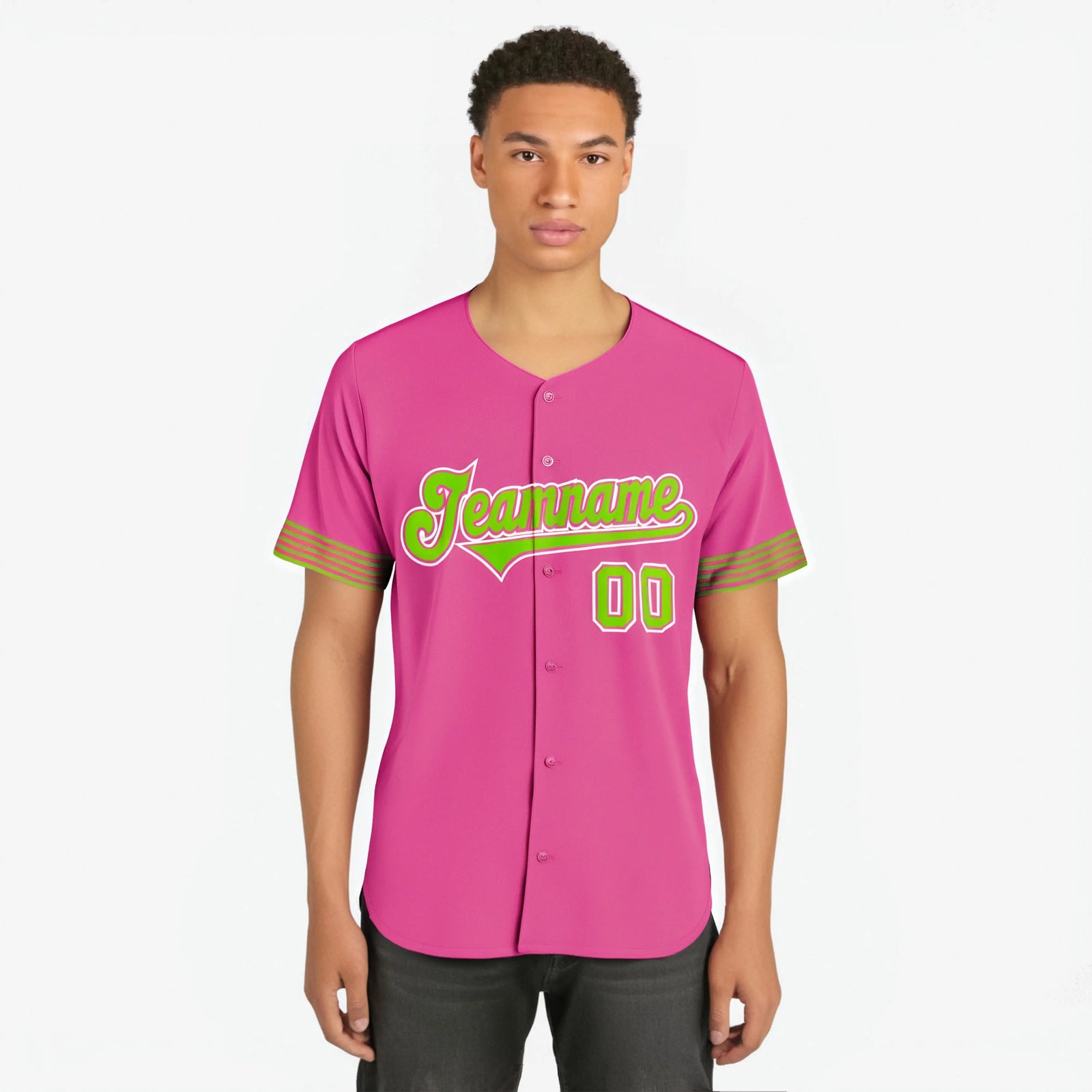 Custom Pink Neon Green-White Classic Style Authentic Baseball Jersey