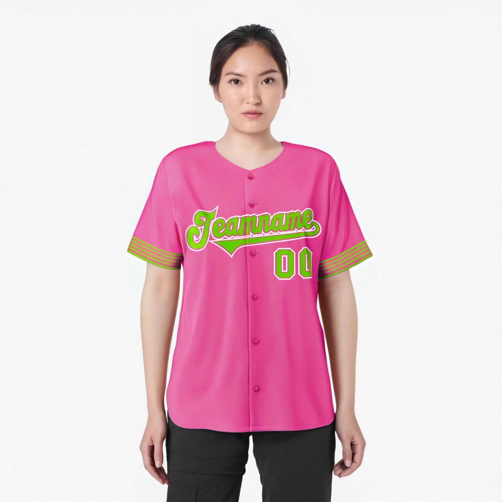 Custom Pink Neon Green-White Classic Style Authentic Baseball Jersey