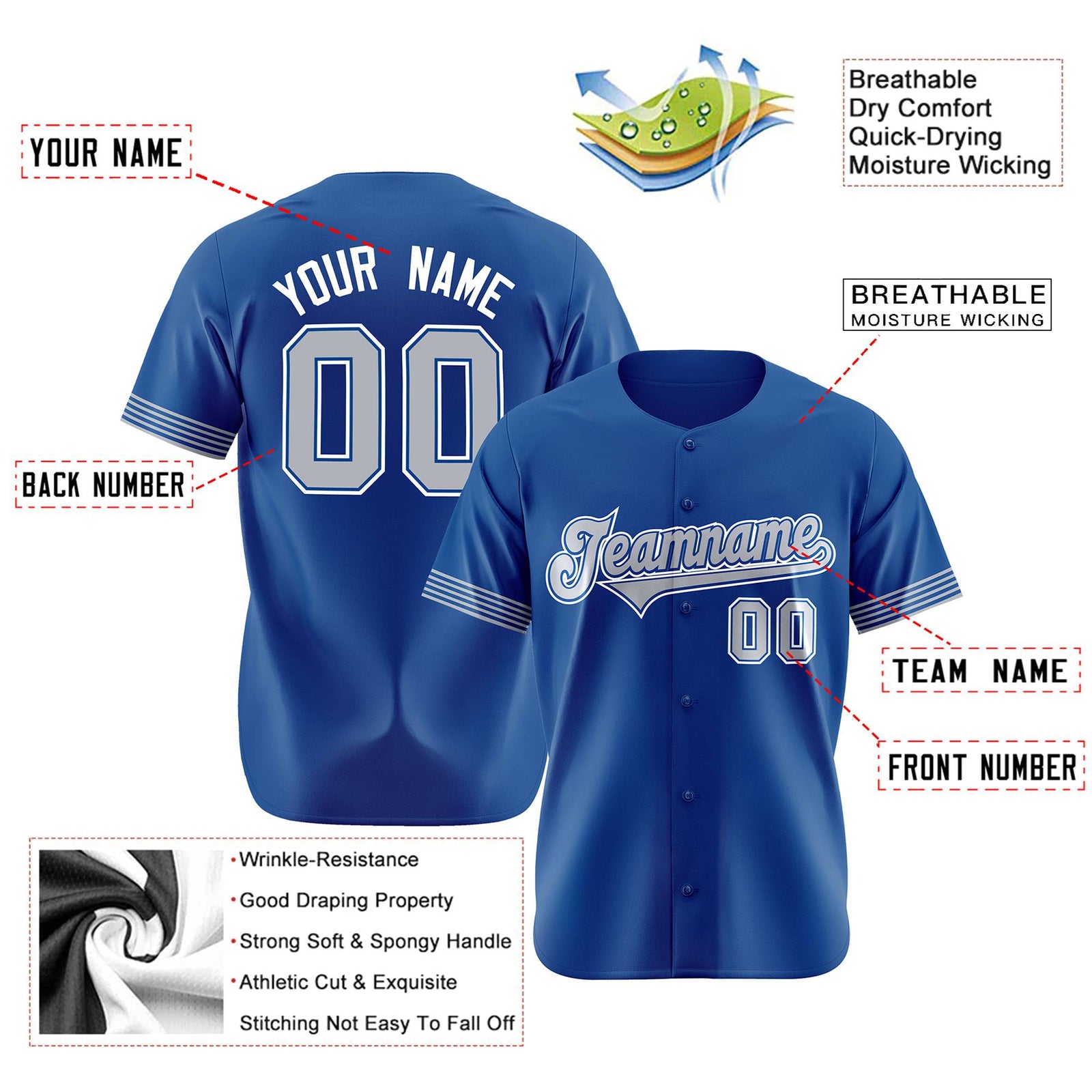 Custom Royal Blue Gray-White Classic Style Authentic Baseball Jersey