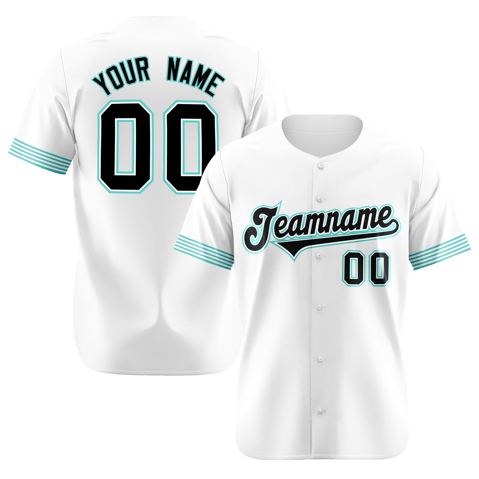 Custom White Black-Aqua Classic Style Authentic Baseball Jersey