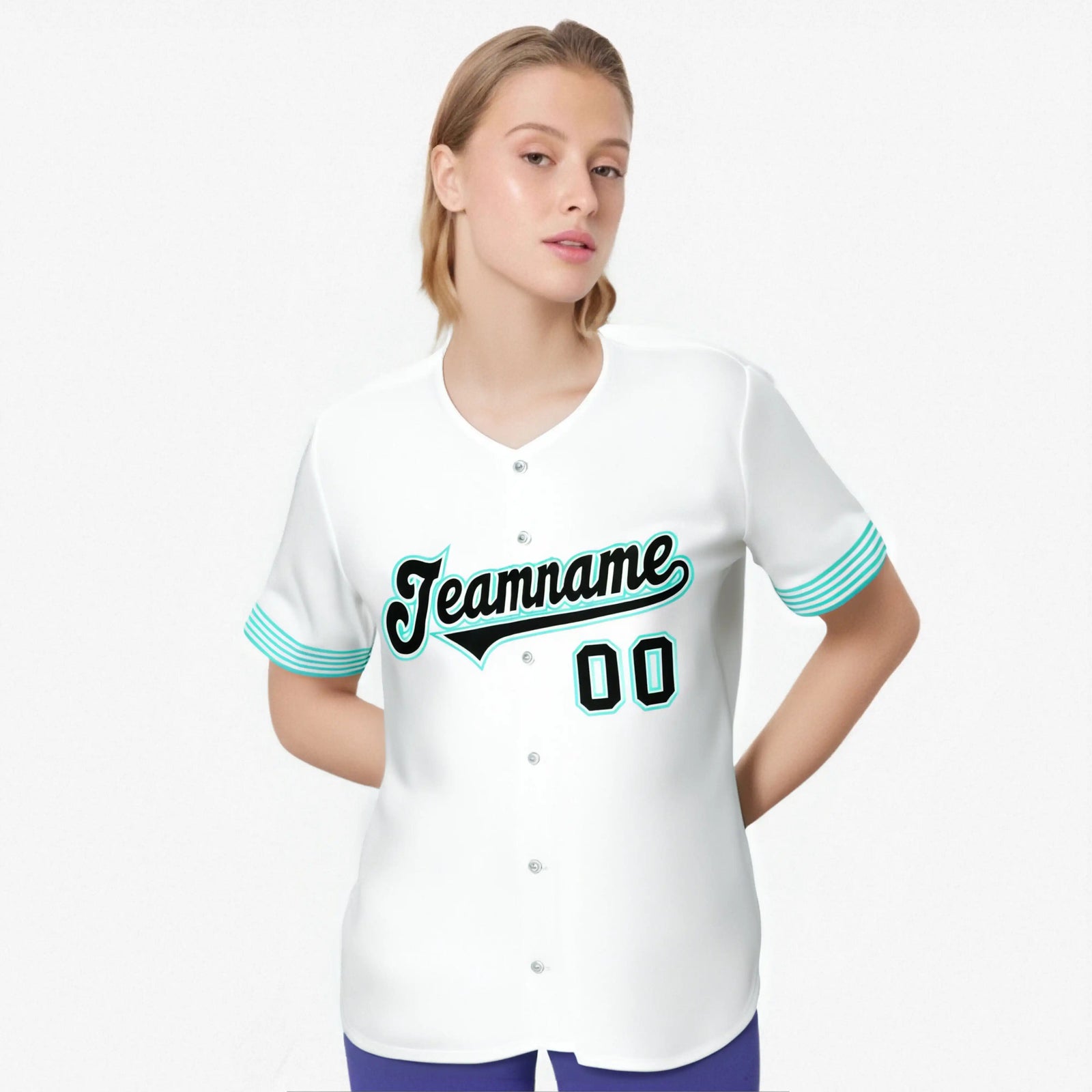 Custom White Black-Aqua Classic Style Authentic Baseball Jersey