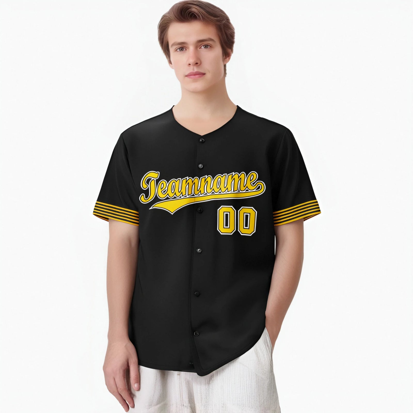 Custom Black Gold-White Classic Style Authentic Baseball Jersey