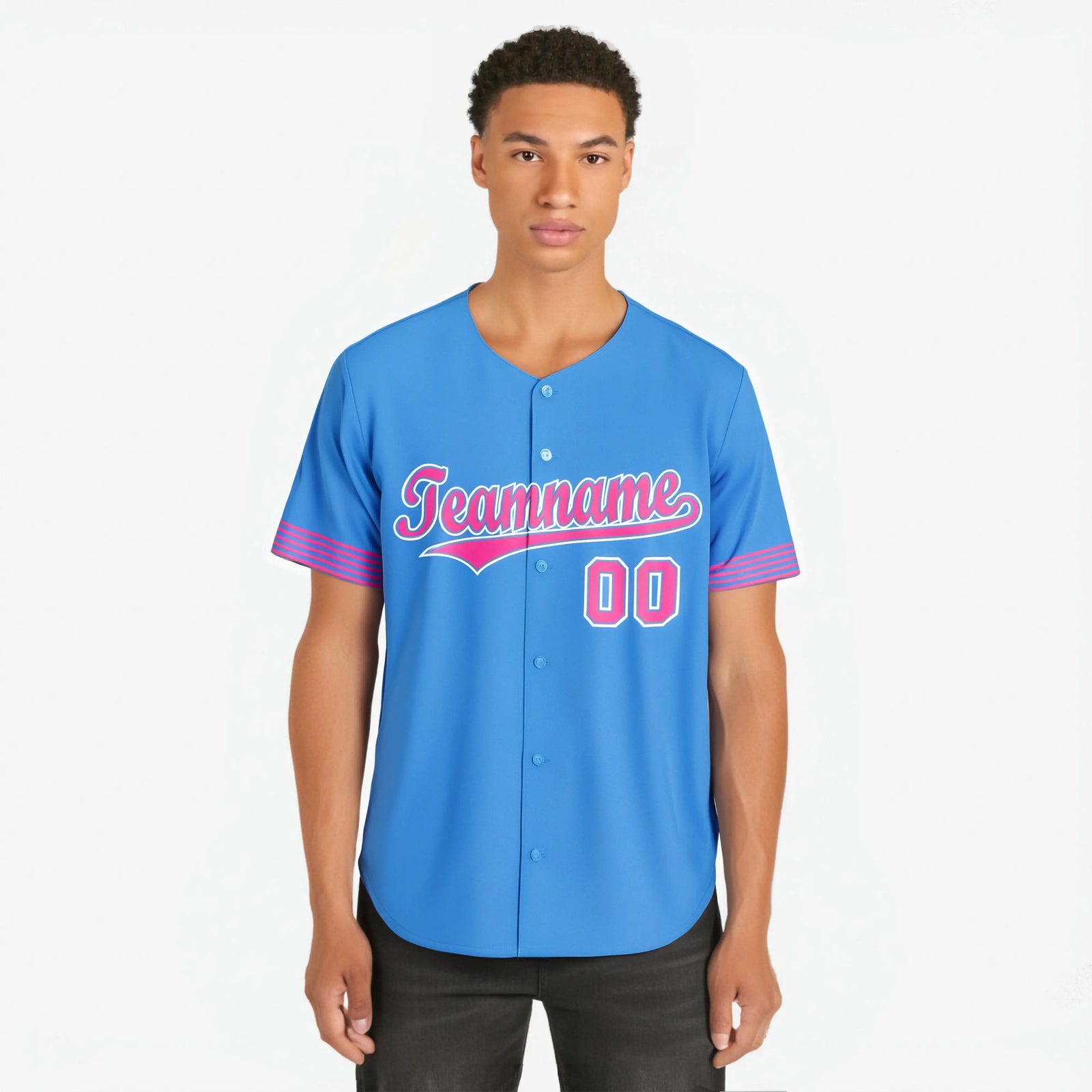 Custom Powder Blue Pink-White Classic Style Authentic Baseball Jersey