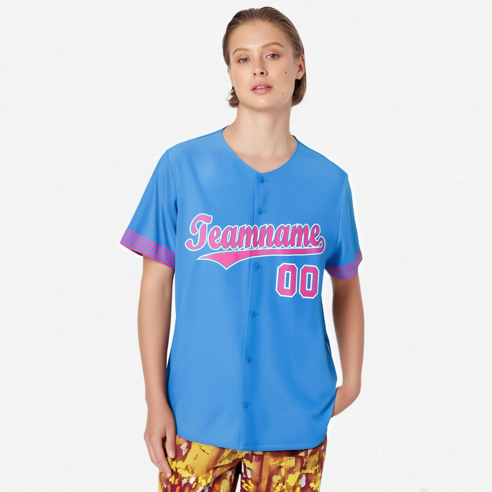 Custom Powder Blue Pink-White Classic Style Authentic Baseball Jersey