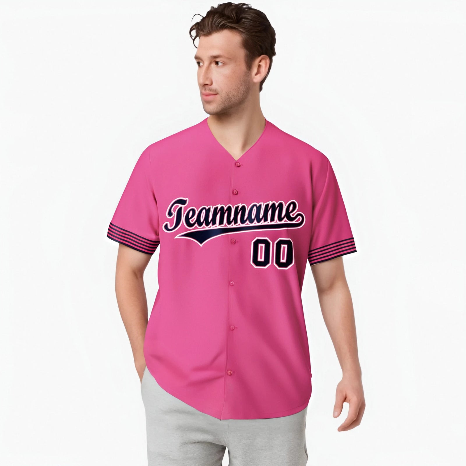 Custom Pink Navy-White Classic Style Authentic Baseball Jersey