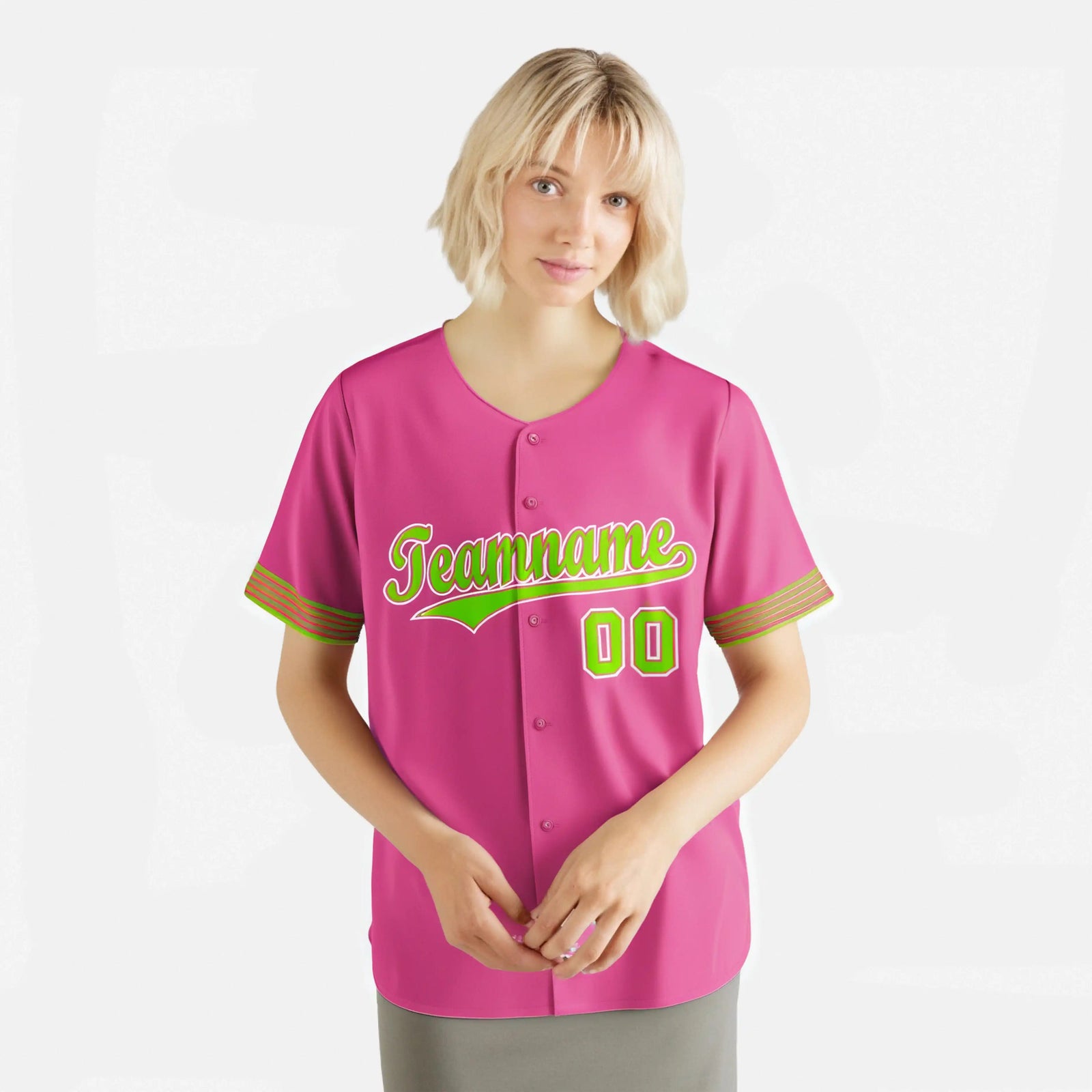 Custom Pink Neon Green-White Classic Style Authentic Baseball Jersey