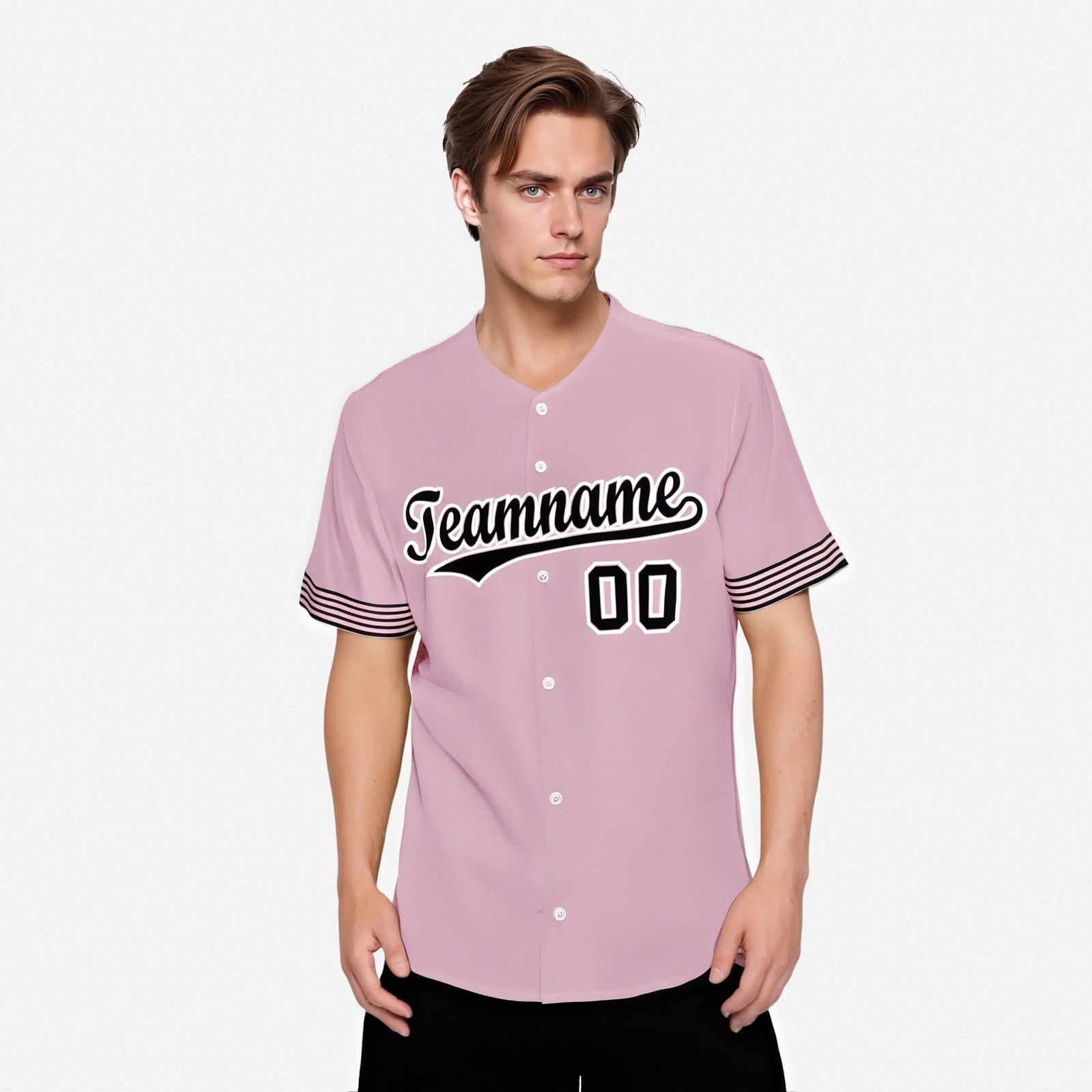 Custom Light Pink Black-White Classic Style Authentic Baseball Jersey