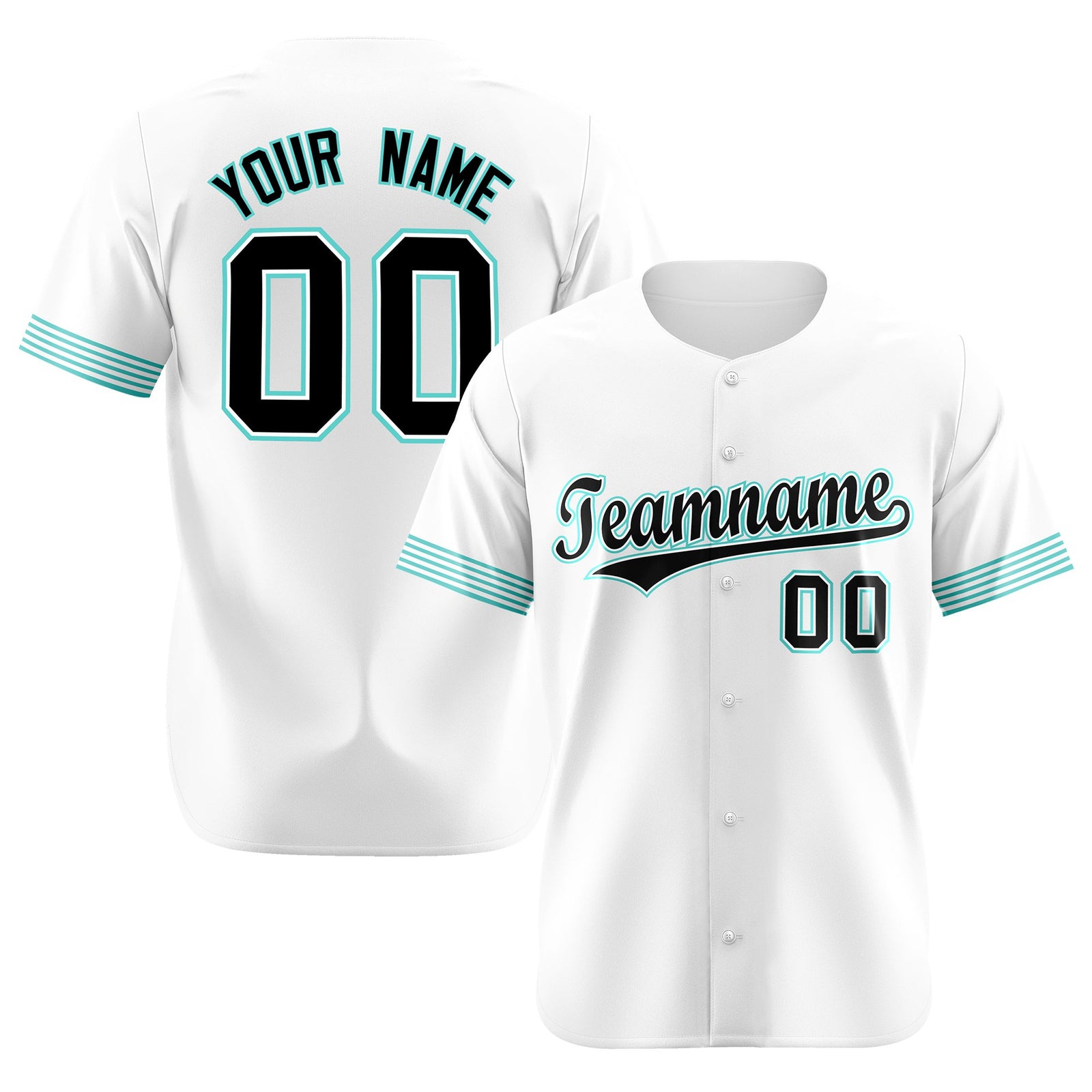 Custom White Black-Aqua Classic Style Authentic Baseball Jersey