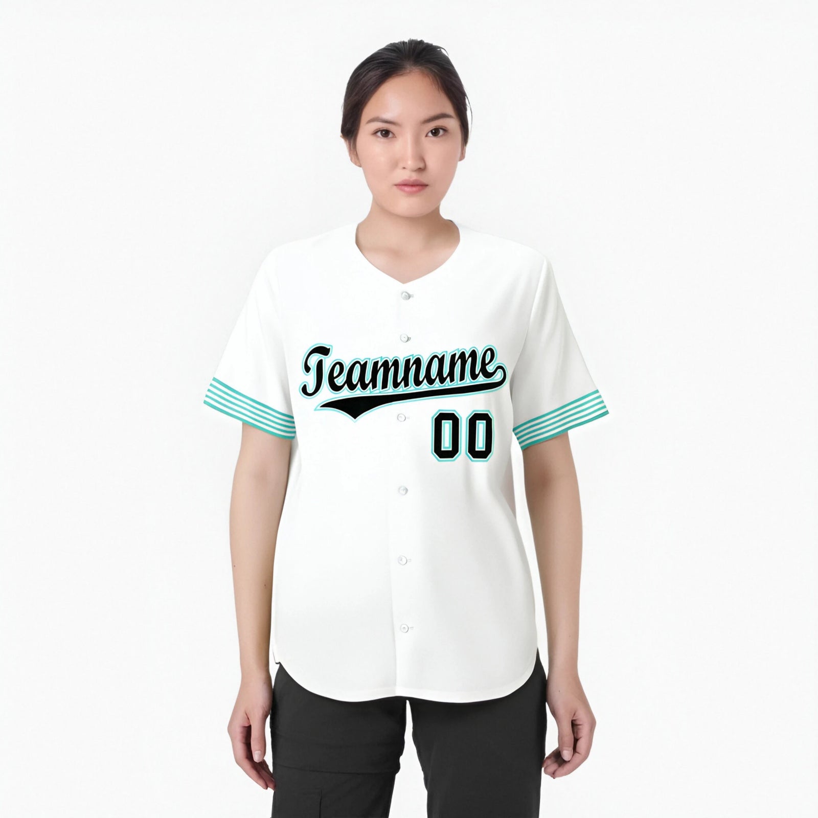 Custom White Black-Aqua Classic Style Authentic Baseball Jersey