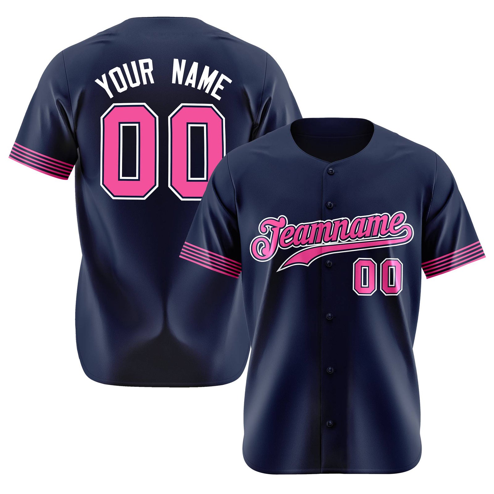 Custom Navy Pink-White Classic Style Authentic Baseball Jersey