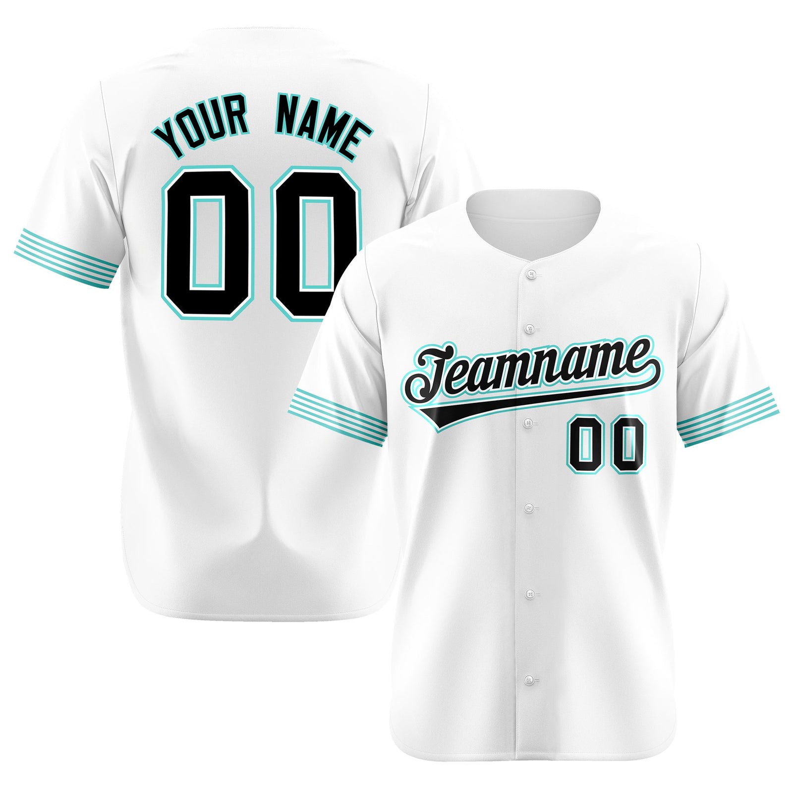 Custom White Black-Aqua Classic Style Authentic Baseball Jersey