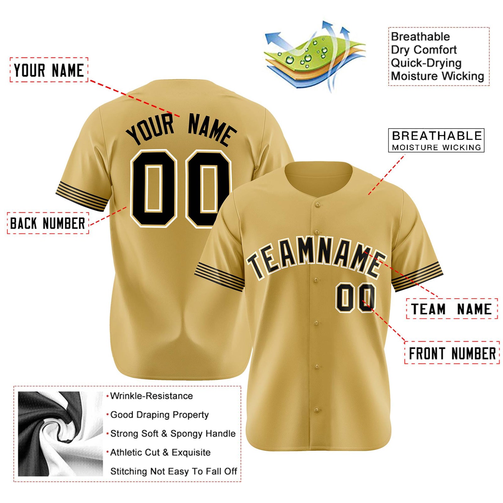 Custom Old Gold Black-White Classic Style Authentic Baseball Jersey