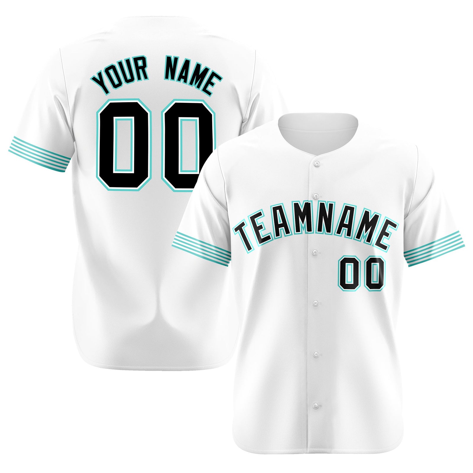 Custom White Black-Aqua Classic Style Authentic Baseball Jersey