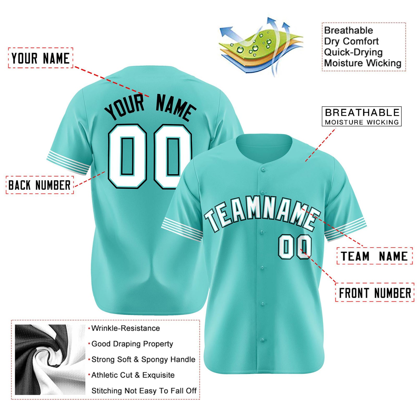 Custom Aqua White-Black Classic Style Authentic Baseball Jersey